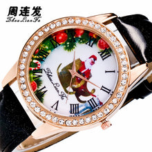 Fashion Women Men Santa Claus Analog Quartz Watch Leather Band Rhinestone Wrist Watch s HoursGift EF8