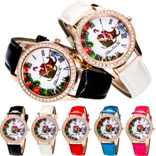 Fashion Women Men Santa Claus Analog Quartz Watch Leather Band Rhinestone Wrist Watch s HoursGift EF8