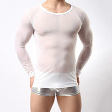 clubwear long sleeve mesh Men T-shirt stretchy sheer Man see through tops EF8
