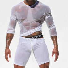 clubwear long sleeve mesh Men T-shirt stretchy sheer Man see through tops EF8