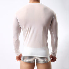 clubwear long sleeve mesh Men T-shirt stretchy sheer Man see through tops EF8
