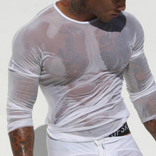 clubwear long sleeve mesh Men T-shirt stretchy sheer Man see through tops EF8