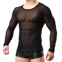 clubwear long sleeve mesh Men T-shirt stretchy sheer Man see through tops EF8