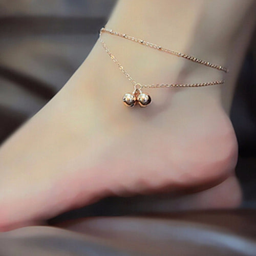 double-fringed bell anklets Foot Decorative Chain Charm Jewelry Gift For Lady EF8