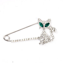 for Women Silver Gold Plated Animal Brooch Green Eye Crystal Cat Brooches Brooches EF8