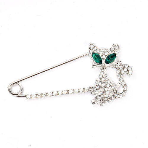 for Women Silver Gold Plated Animal Brooch Green Eye Crystal Cat Brooches Brooches EF8
