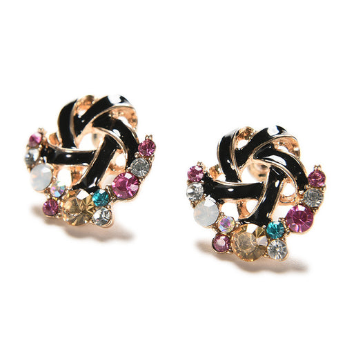 for Women Korean Elegant Temperament Distorted Color Rhinestone Stud Earrings Jewelry EF8