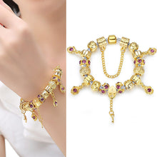 for Women DIY Crystal Beads Fit Original Bracelets Pulseira Jewelry Gift 3 Size Gold Rose Flower Key Charm bracelet EF8