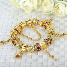 for Women DIY Crystal Beads Fit Original Bracelets Pulseira Jewelry Gift 3 Size Gold Rose Flower Key Charm bracelet EF8