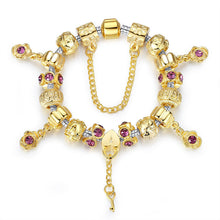 for Women DIY Crystal Beads Fit Original Bracelets Pulseira Jewelry Gift 3 Size Gold Rose Flower Key Charm bracelet EF8