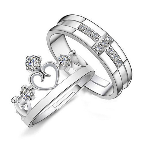 for Women Men =2pcs Sterling Silver Ring Jewelry Engagement Love Crown Cross Zircon Wedding Lovers Couple Rings EF8