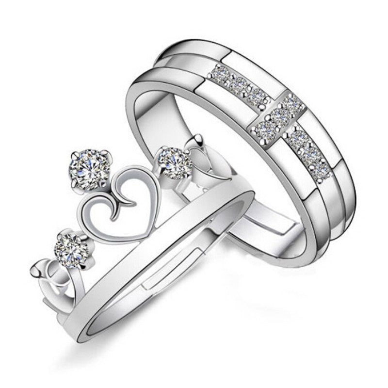 for Women Men =2pcs Sterling Silver Ring Jewelry Engagement Love Crown Cross Zircon Wedding Lovers Couple Rings EF8