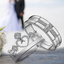 for Women Men =2pcs Sterling Silver Ring Jewelry Engagement Love Crown Cross Zircon Wedding Lovers Couple Rings EF8