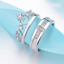for Women Men =2pcs Sterling Silver Ring Jewelry Engagement Love Crown Cross Zircon Wedding Lovers Couple Rings EF8