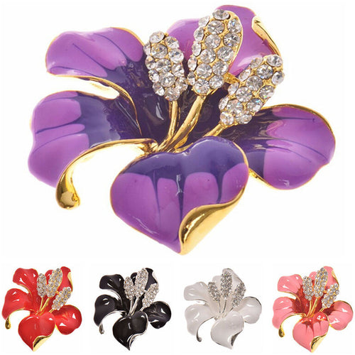 for women Wedding Bridal Brooch Pins Girls Gifts 6 Colors Flowers Enamel Rhinestone Crystal Flower Lily Brooches EF8