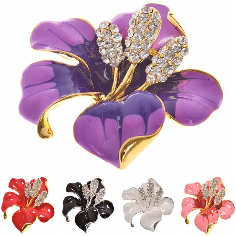 for women Wedding Bridal Brooch Pins Girls Gifts 6 Colors Flowers Enamel Rhinestone Crystal Flower Lily Brooches EF8