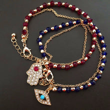 glod evil eye charm bracelet red   blue beads with hamsa h  turkish kabbalah evil eye bracelet h  of fatima bracelet EF8