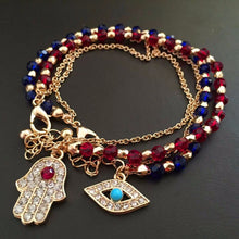 glod evil eye charm bracelet red   blue beads with hamsa h  turkish kabbalah evil eye bracelet h  of fatima bracelet EF8
