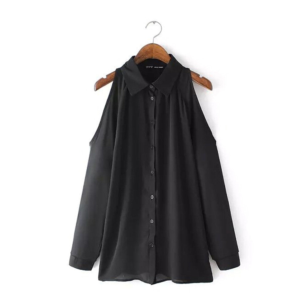 long sleeve off shoulder women shirt sexy chiffon tops turn down collar blouse EF8
