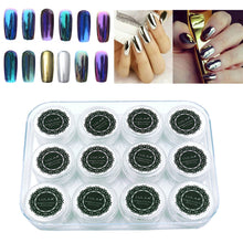 1 Set 12 Colors Nail Art Shinning Mirror Glitter Powder Chrome Pigment Black UV Gel Top Base Coat Makeup Tools for Girls EF8
