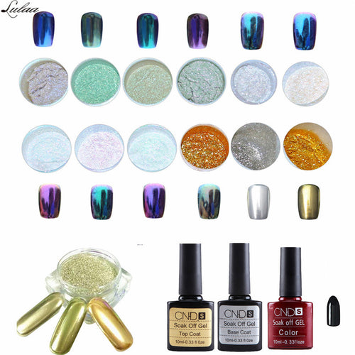 1 Set 12 Colors Nail Art Shinning Mirror Glitter Powder Chrome Pigment Black UV Gel Top Base Coat Makeup Tools for Girls EF8
