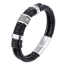 men stainless steel leather braid Bracelet with magnetic buckle   leather bracelet EF8