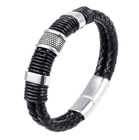 men stainless steel leather braid Bracelet with magnetic buckle   leather bracelet EF8