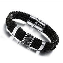 men stainless steel leather braid Bracelet with magnetic buckle   leather bracelet EF8