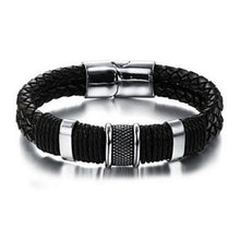 men stainless steel leather braid Bracelet with magnetic buckle   leather bracelet EF8