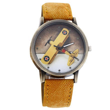 Fashion Men Wome Denim Leather Strap Airplane Analog Quartz Wristwatch EF8