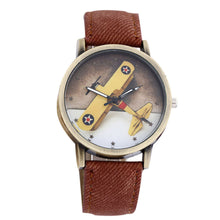 Fashion Men Wome Denim Leather Strap Airplane Analog Quartz Wristwatch EF8