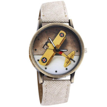 Fashion Men Wome Denim Leather Strap Airplane Analog Quartz Wristwatch EF8