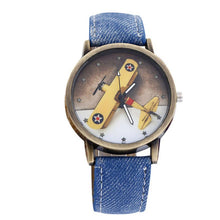 Fashion Men Wome Denim Leather Strap Airplane Analog Quartz Wristwatch EF8