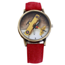 Fashion Men Wome Denim Leather Strap Airplane Analog Quartz Wristwatch EF8