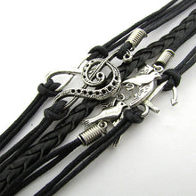 Antique Silver Infinity Double Birds Note Charms Leather Wrap Bracelet ping EF8