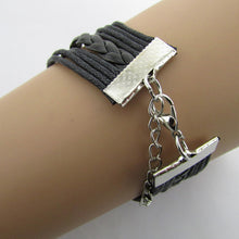 Antique Silver Infinity Double Birds Note Charms Leather Wrap Bracelet ping EF8
