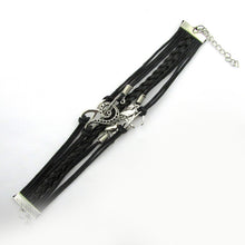 Antique Silver Infinity Double Birds Note Charms Leather Wrap Bracelet ping EF8