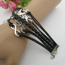 Antique Silver Infinity Double Birds Note Charms Leather Wrap Bracelet ping EF8