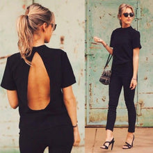 sexy backless shirt turtleneck short sleeve t shirt women slim body shirt EF8