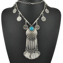 women Bohemian Vintage Coin Long Pendant Necklace Silver Chain Gypsy Tribal Ethnic silver jewelry Tassel Necklace EF8