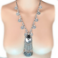 women Bohemian Vintage Coin Long Pendant Necklace Silver Chain Gypsy Tribal Ethnic silver jewelry Tassel Necklace EF8