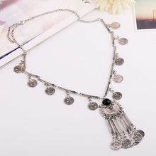 women Bohemian Vintage Coin Long Pendant Necklace Silver Chain Gypsy Tribal Ethnic silver jewelry Tassel Necklace EF8